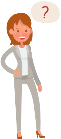 A cartoon woman with a question mark on her head, symbolizing confusion while using the Best Budget personal finance application