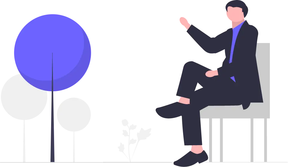 A man seated with a purple tree backdrop, showcasing tranquility achieved through bes tbudget personal finance app.